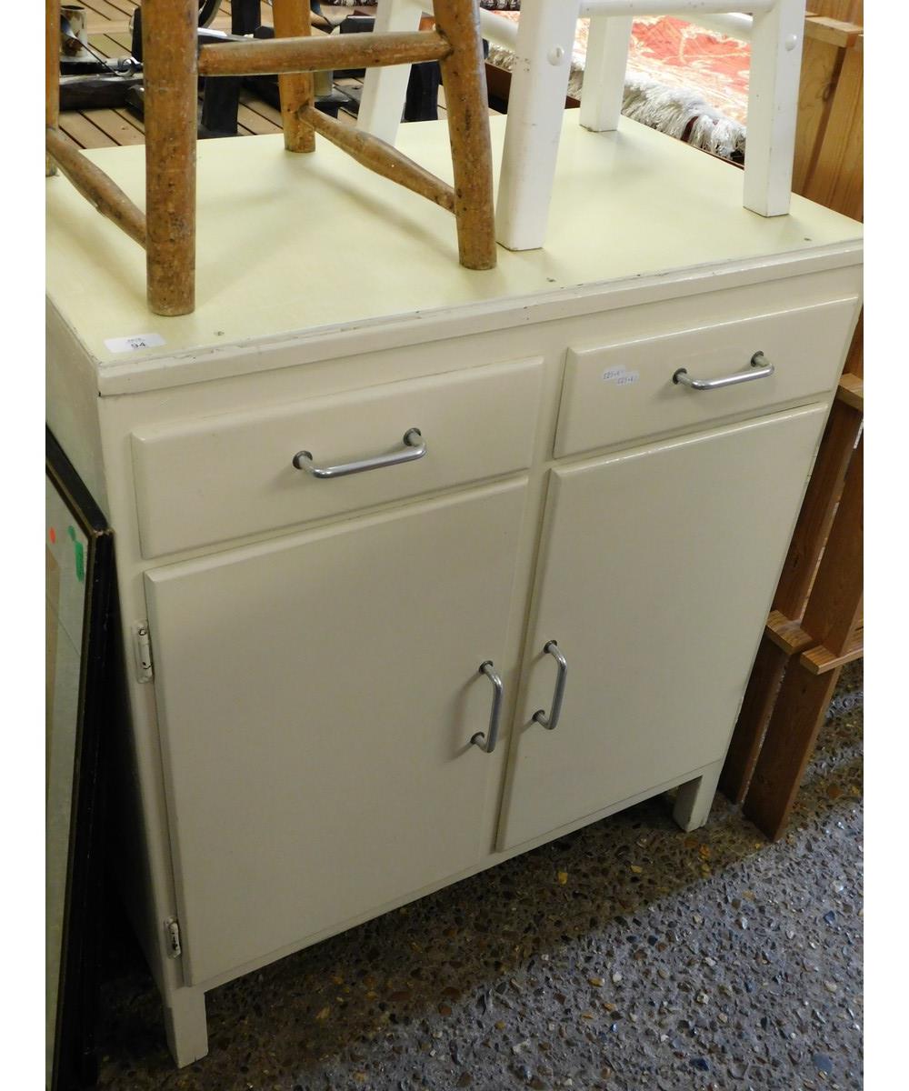 RETRO MELAMINE TOP SIDE CABINET WITH TWO DRAWERS OVER TWO CUPBOARD DOORS WITH CHROMIUM HANDLES
