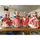 FOUR ROYAL DOULTON FIGURINES TO INCLUDE DENISE HN2273, AUTUMN BREEZE HN1954, TOP OF THE HILL