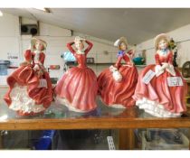 FOUR ROYAL DOULTON FIGURINES TO INCLUDE DENISE HN2273, AUTUMN BREEZE HN1954, TOP OF THE HILL