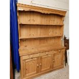 LARGE PINE DRESSER WITH THREE CUPBOARD DOORS