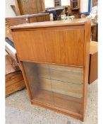 TEAK FRAMED DROP FRONTED STUDENT S BUREAU WITH FITTED INTERIOR WITH TWO GLASS SLIDING DOORS