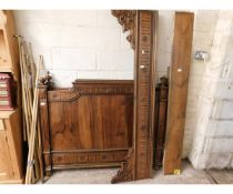 FRENCH WALNUT DOUBLE BED WITH CARVED TOP, TURNED FINIALS AND SIDE RAILS