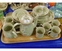 TRAY CONTAINING MIXED DENBY DAYBREAK DISHES, PLATES ETC