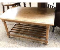 MODERN OAK FRAMED RECTANGULAR COFFEE TABLE WITH SLATTED SECOND TIER