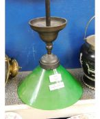 VICTORIAN TYPE CEILING LIGHT WITH CONICAL GREEN SHADE
