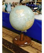 PHILLIPS STANDARD TERRESTRIAL GLOBE ON A MAHOGANY BASE