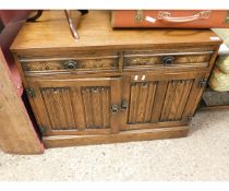 OLD CHARM DRESSER BASE WITH TWO DRAWERS OVER TWO LINEN-FOLD DOORS