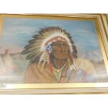 GOOD QUALITY PASTEL OF AN INDIAN CHIEF IN A GILT FRAME