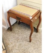 OAK FRAMED UPHOLSTERED TOP PIANO STOOL WITH SHAPED LEGS