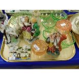 TRAY CONTAINING CONTINENTAL FIGURES, PART GLASS DESSERT SET ETC