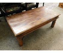 EASTERN HARDWOOD RECTANGULAR COFFEE TABLE ON HEAVY TURNED LEGS