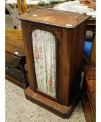 VICTORIAN WALNUT AND INLAID SINGLE DOOR MUSIC CABINET (GLASS A/F)