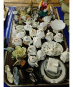 TRAY CONTAINING MIXED MINIATURE TEA POTS, ORNAMENTS ETC