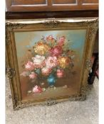 GILT FRAMED CONTINENTAL OIL ON CANVAS OF FLOWERS