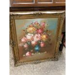 GILT FRAMED CONTINENTAL OIL ON CANVAS OF FLOWERS