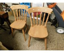 TWO BEECHWOOD HARD SEATED SPINDLE BACK KITCHEN CHAIRS