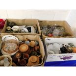 FOUR BOXES OF MIXED GLASS WARES, CHINA WARES ETC (4)