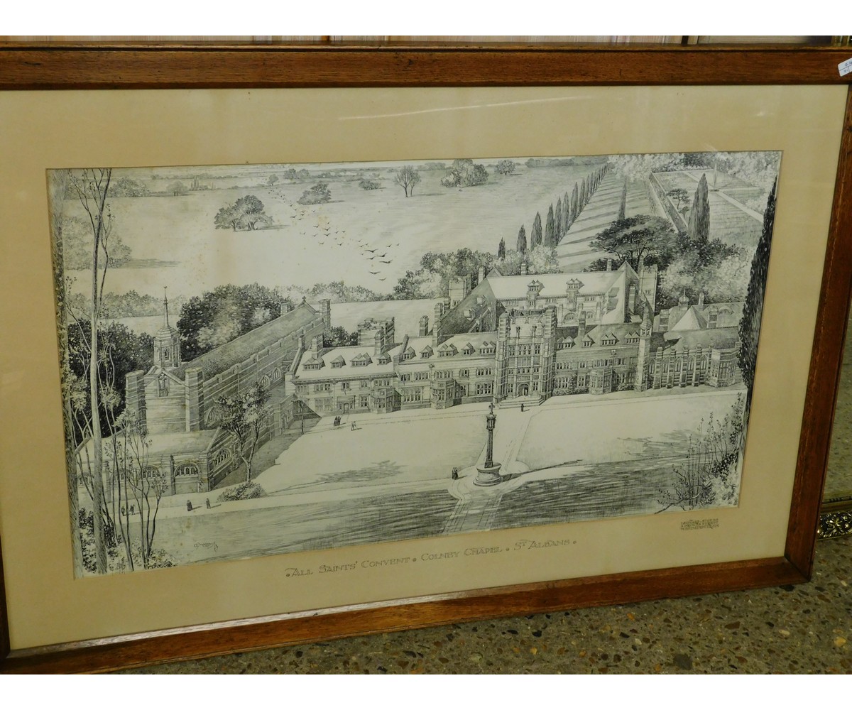 OAK FRAMED PRINT OF ALL SAINTS CONVENT, COLNEY CHAPEL, ST ALBANS