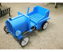 BLUE PAINTED CHILD S PULL ALONG TRAIN FORMED CART