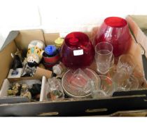 BOX OF MIXED GLASS WARES, ORNAMENTS ETC