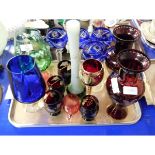TRAY CONTAINING MIXED CUT HOCK GLASSES, BOHEMIAN TYPE VASES ETC