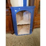 BLUE PAINTED WALL MOUNTED CORNER CUPBOARD
