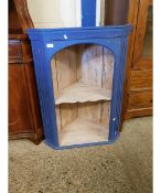 BLUE PAINTED WALL MOUNTED CORNER CUPBOARD