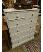 WHITE PAINTED PINE FRAMED TWO OVER FOUR FULL WIDTH DRAWER CHEST WITH TURNED KNOB HANDLES