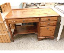 PINE FRAMED SINGLE PEDESTAL DESK OR DRESSING TABLE WITH RINGLET HANDLES