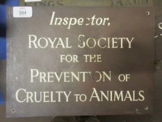 Metal door plate, inspector Royal Society for the Prevention of cruelty to animals