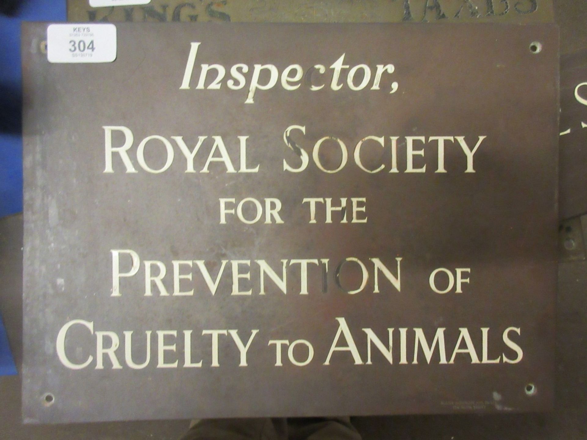 Metal door plate, inspector Royal Society for the Prevention of cruelty to animals