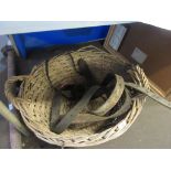 Wicker Log Basket containing qty various Horse Leather