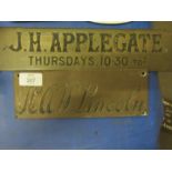 Two local interest brass door plates, HAW Lincoln and JH Applegate