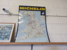 Metal printed Michelin road map of England and Wales approximately 24“ x 36“