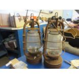 Two vintage hurricane lamps