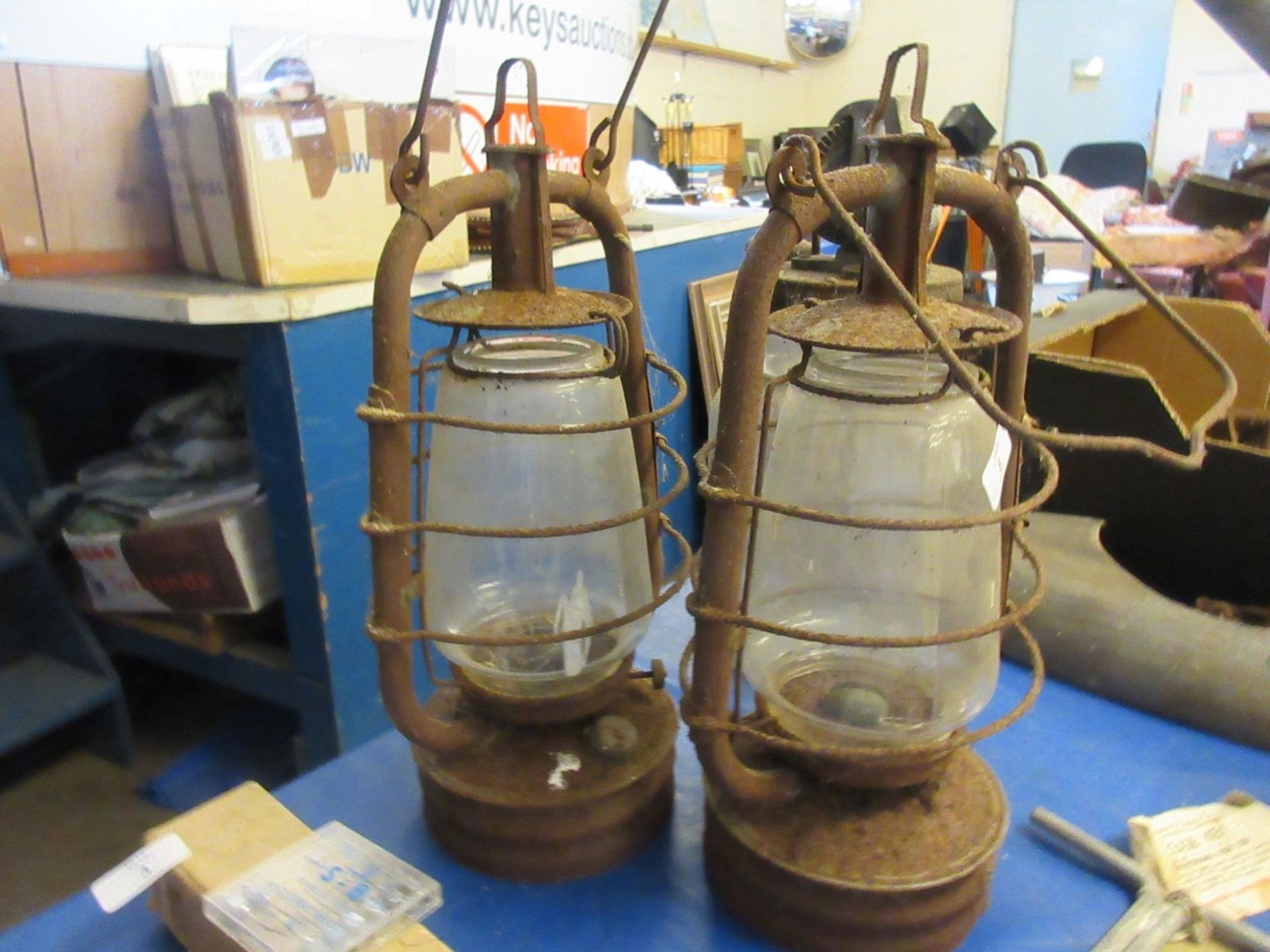 Two vintage hurricane lamps