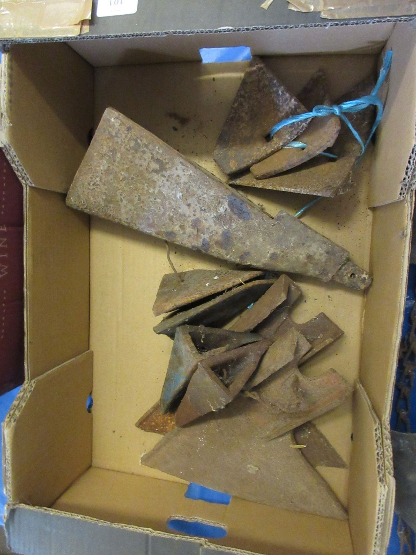 Box containing quantity various horse plough points