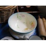 Blue and white dish together with floral decorated1920s bowl