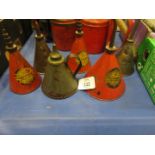 Six conical oil cans including valvespout and others