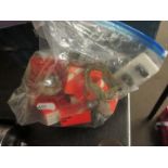 Bag containing various Lucas bulbs, electric switches etc