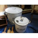 Large enamel bread bin and flower bin