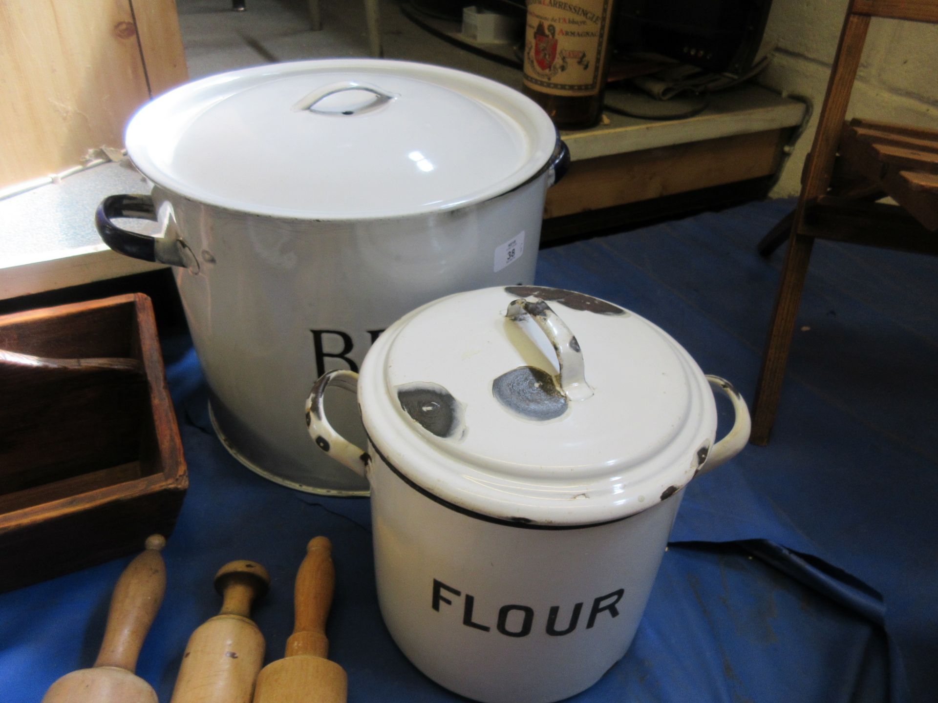 Large enamel bread bin and flower bin