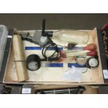 Box containing various gauges including volt metres hydrometer etc