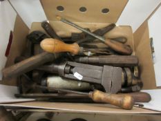 Box: collection various tools including adjustable wrenches etc