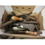 Box: collection various tools including adjustable wrenches etc