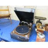 Gramophone player and two boxes of 78 records