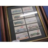 Framed set of history of the motorcar trade cards