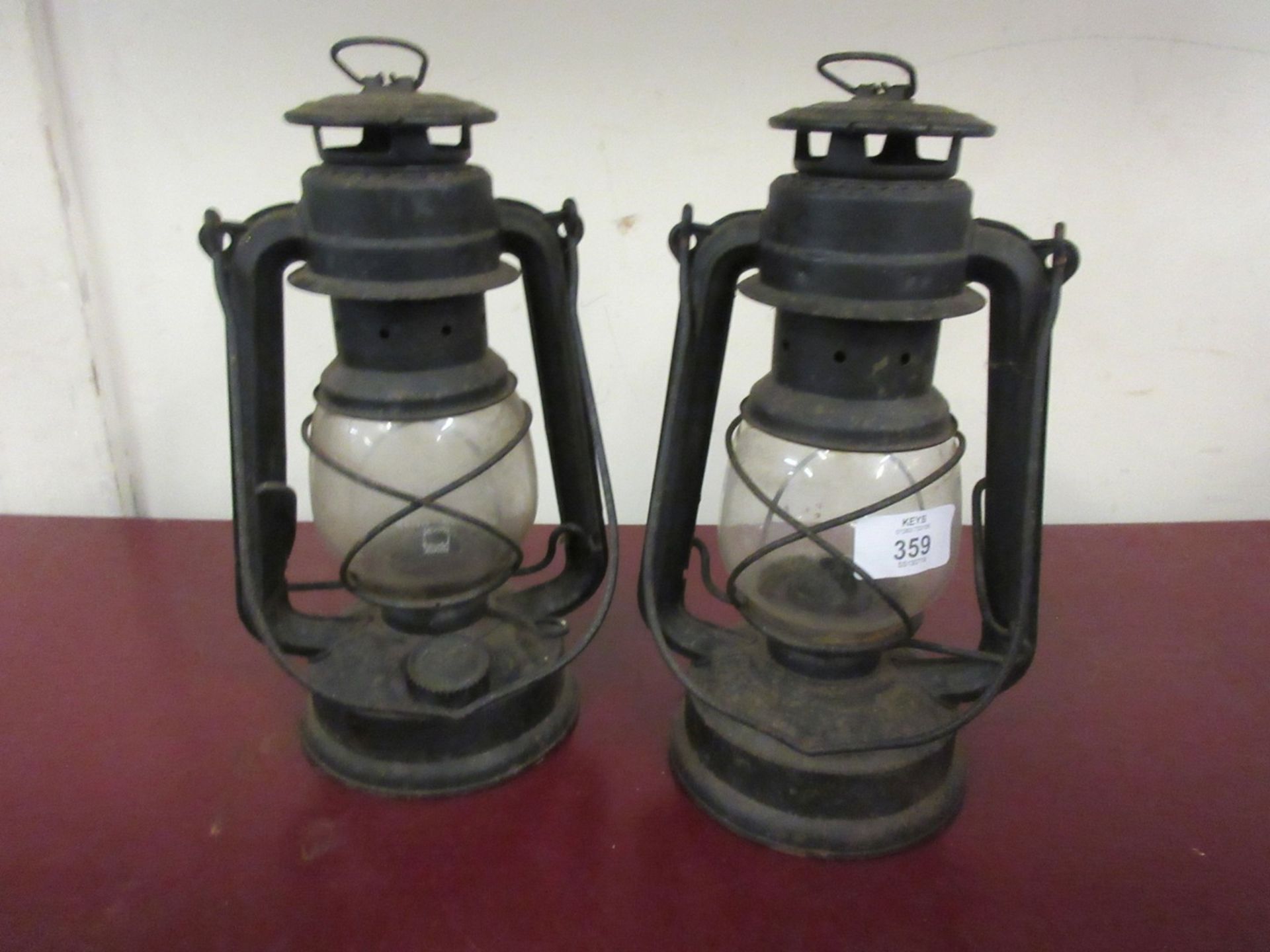 Pair of small hurricane lamps