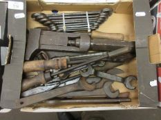 Box various automotive tools incl set spanners etc