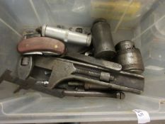 Box small quantity various tools including chuck, calipers etc